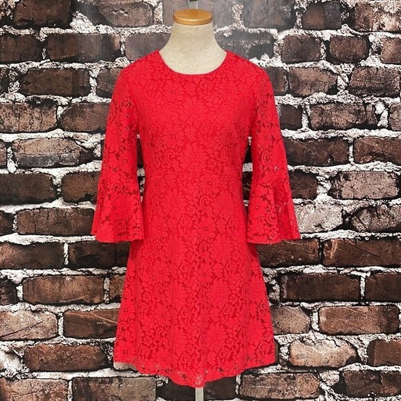If By Sea NWT Where Is The Party Dress Lace Long Sleeve Midi Red Size Small S - Picture 5 of 16